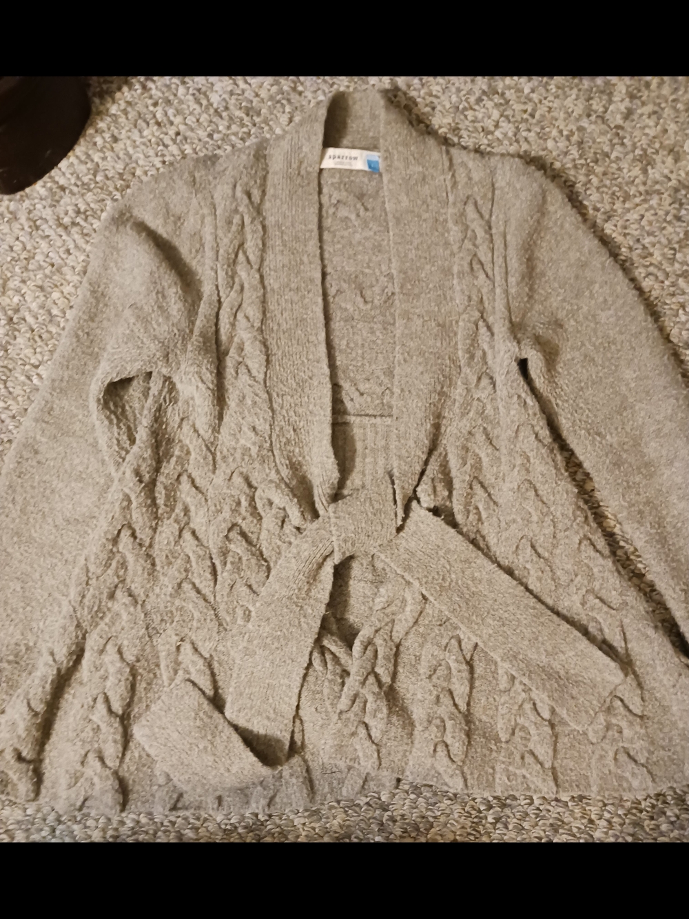 Sparrow Taupe Cable Knit Shawl-Collar Belted Cardigan